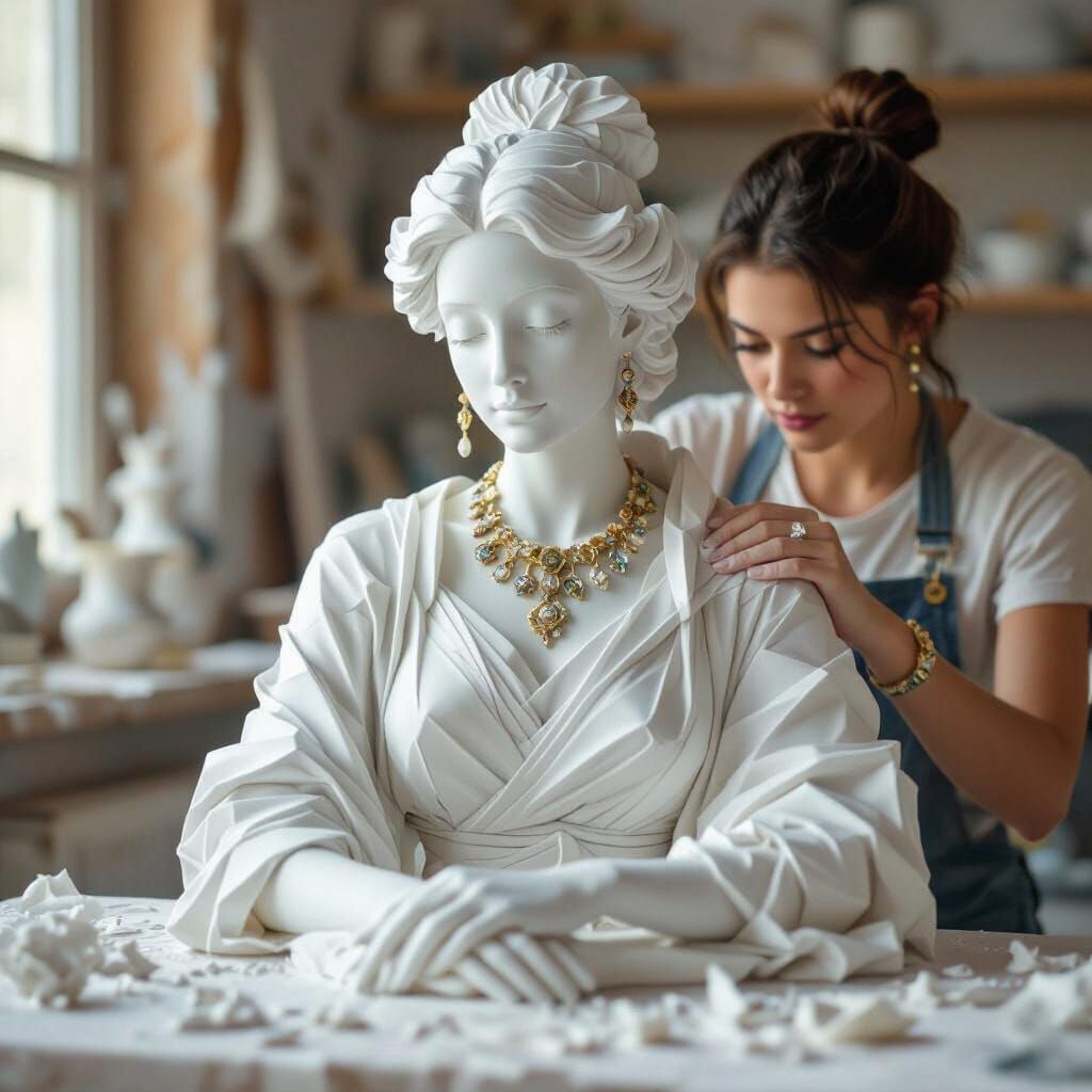 Sculptor Carving Marble Statue: Digital Painting