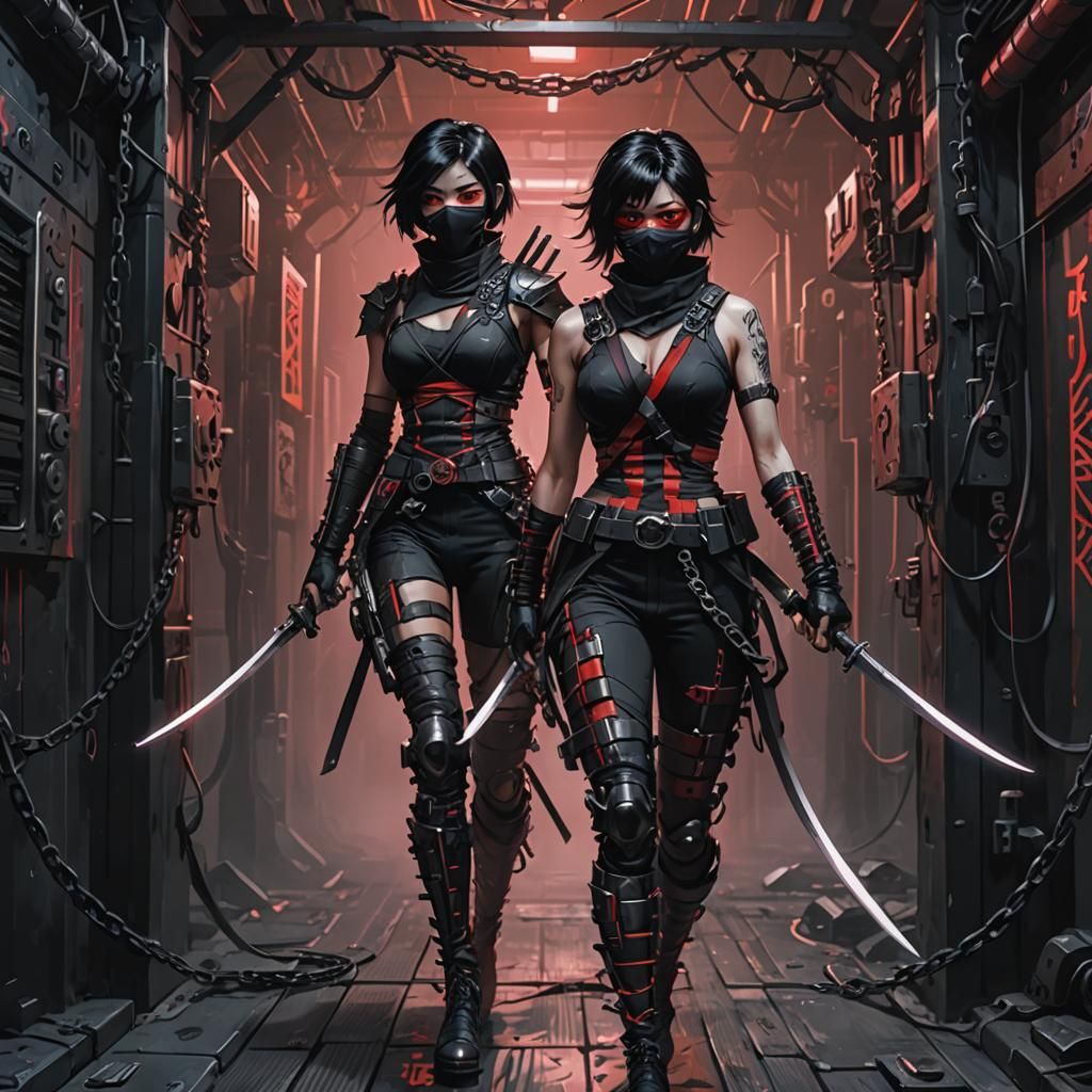 Cyberpunk Ninja Warriors with Mechanical Masks