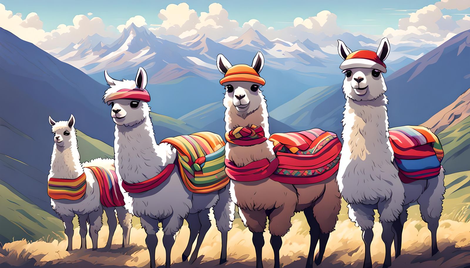 Happy Llamas in the Andes Mountains
