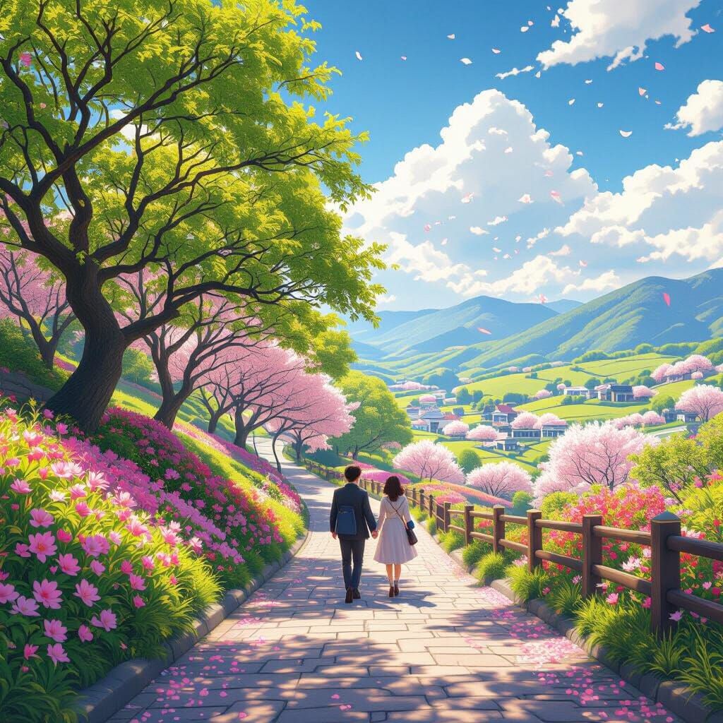 Breathtaking Spring Scene in Japan with Cherry Blossoms