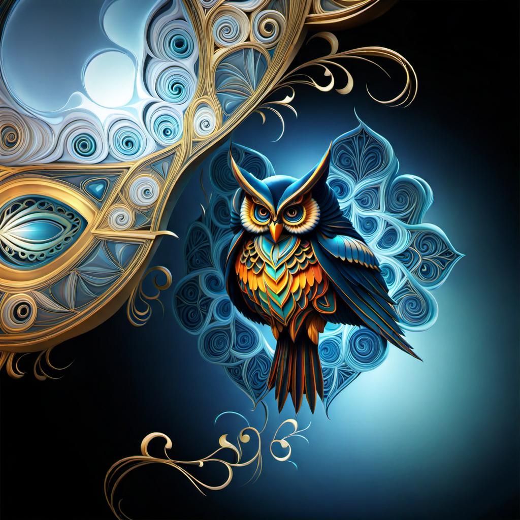 Apophysis Owl: Vivid Art Deco Geometric Design