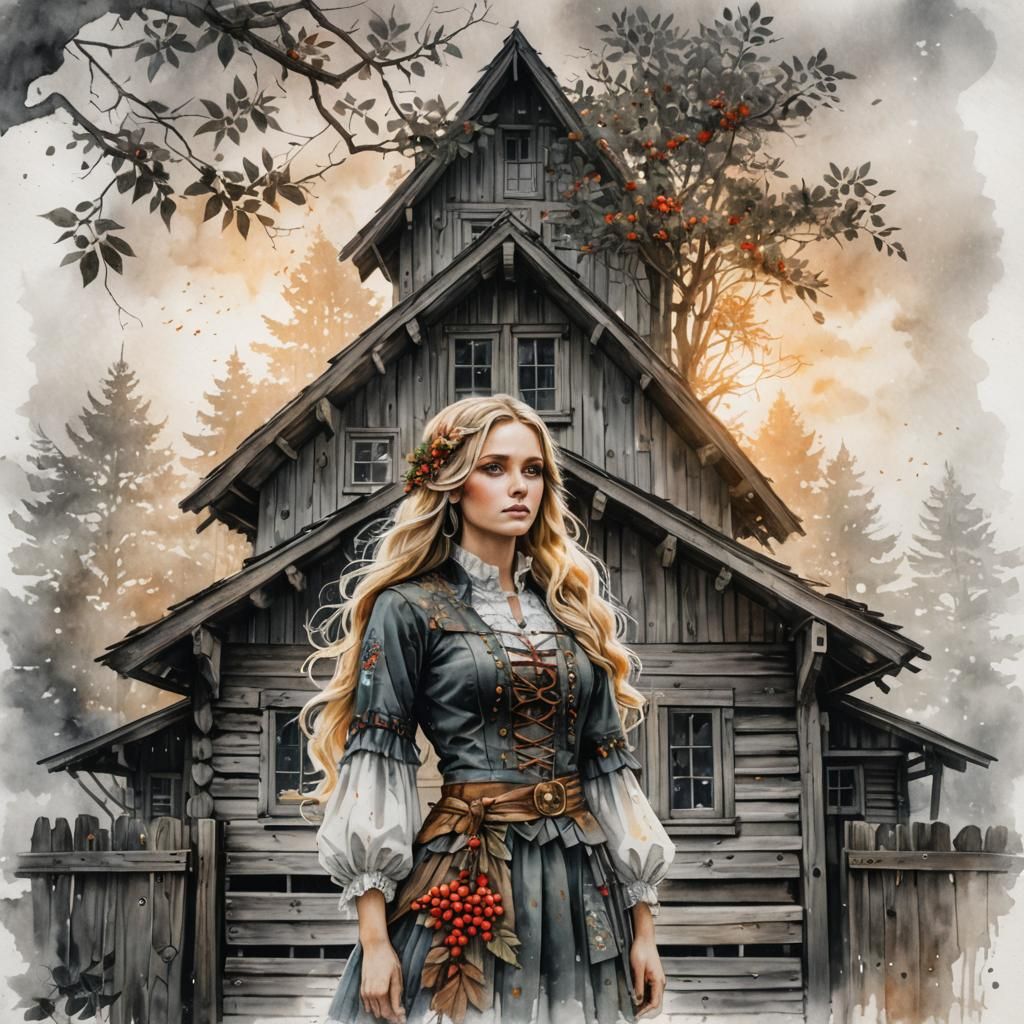 Boho Girl in Steampunk Double Exposure Portrait