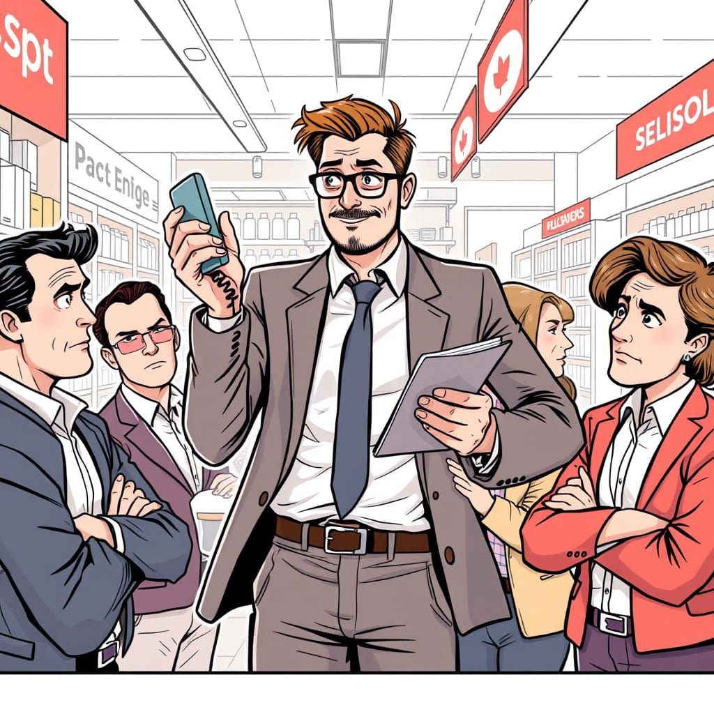 Dynamic Salesperson Illustration in Comic Book Style