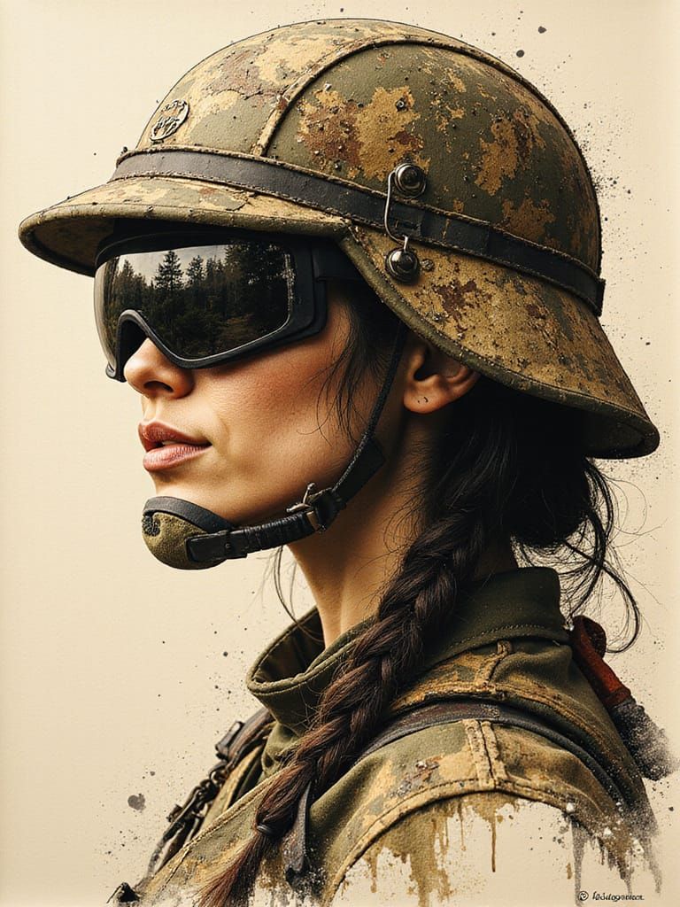 Intricate Ink Drawing of Japanese Sci-Fi Soldier