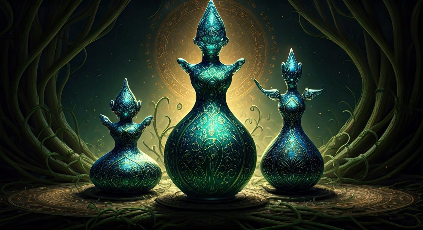 Ornate Enameled Glass Figurines in Mystical Harmony