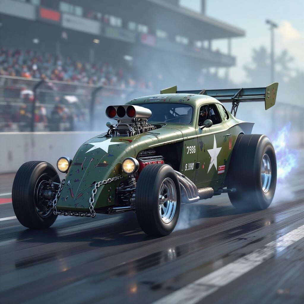 Military Dragster Unleashes Fiery Speed on Track