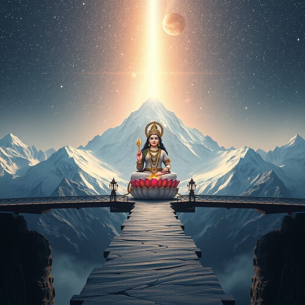 Serene Goddess Parvati Devi on Starlight Bridge Amidst Kaila...