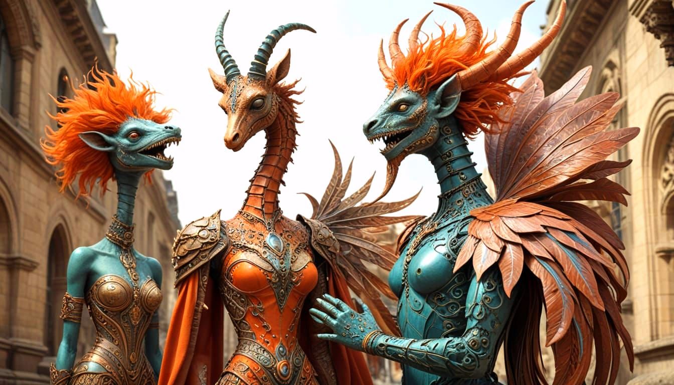 Elegant Anthropomorphic Creatures with Intricate Detail