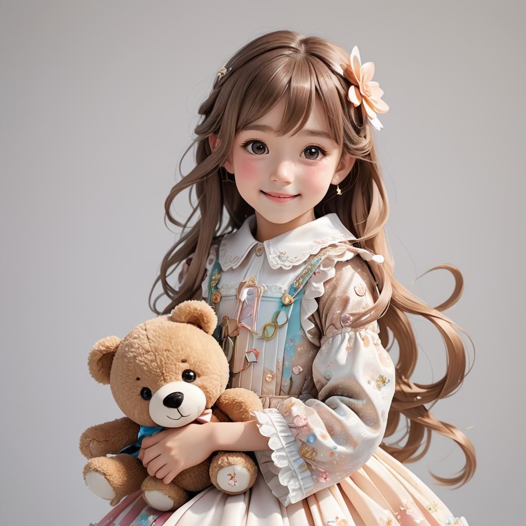 بألوان زاهية وواقعية: "فتاة  مبتسمة أنمي تبلغ من العمر ست سن...