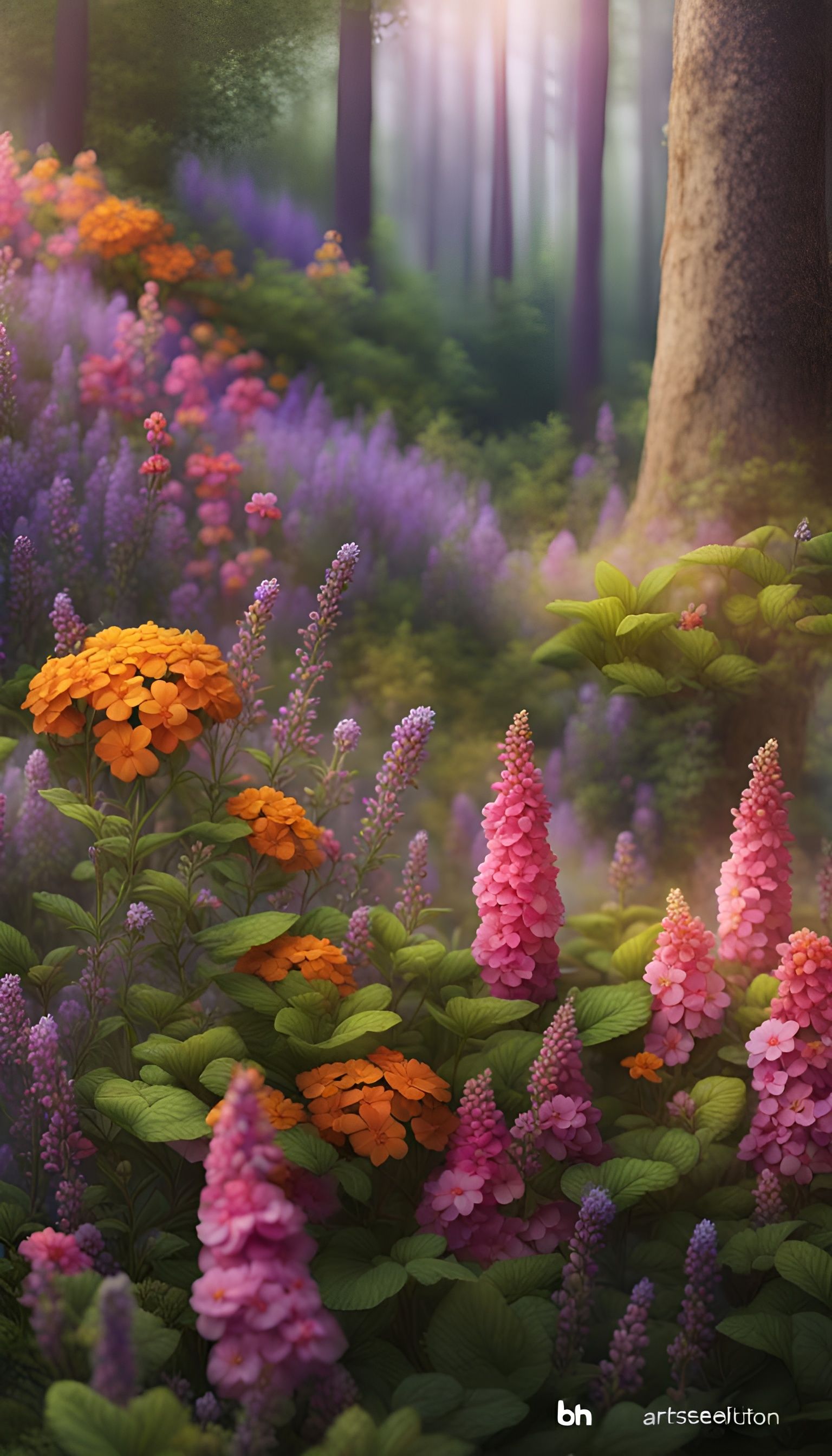 Naturaleza hermosa fantasia, coloridas flores, caléndulas francesas, anémona, lantana, dália, rosa, lirio de cana, lavan...