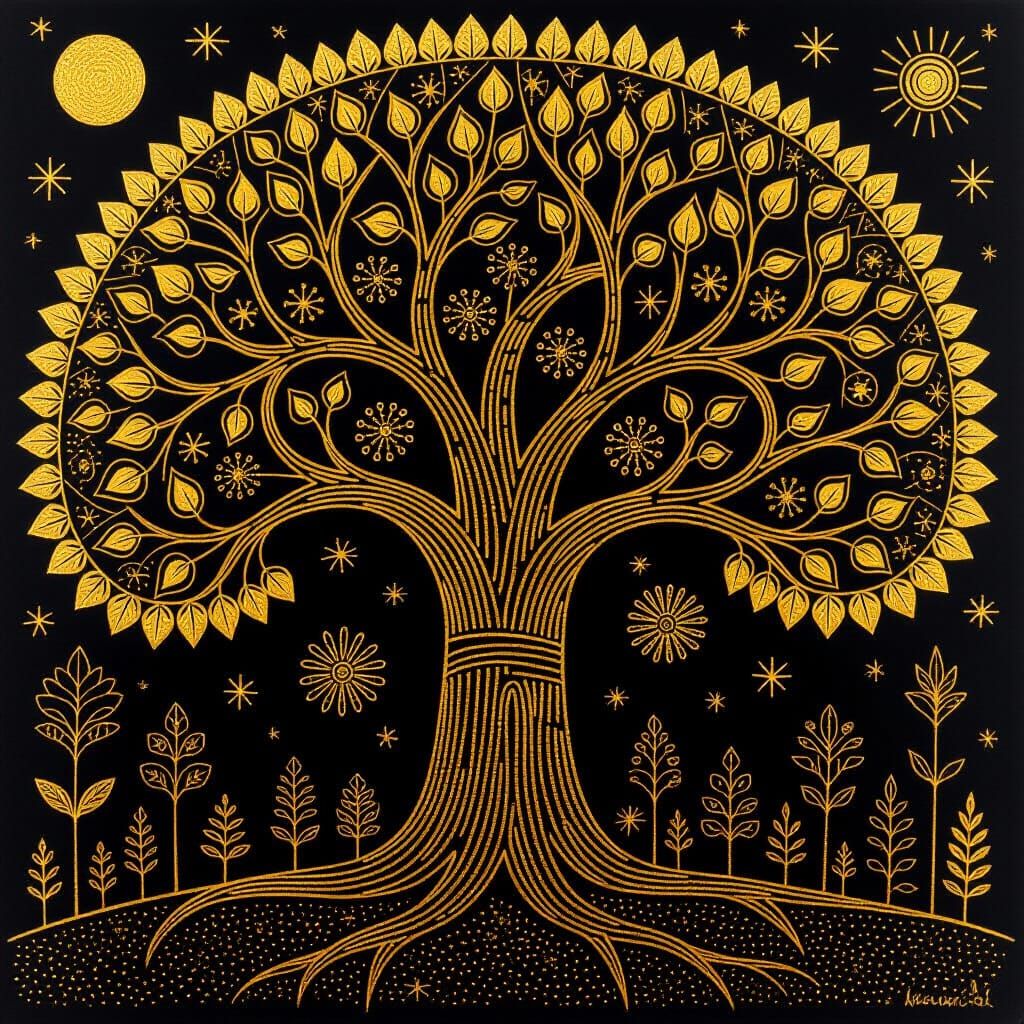 Golden Tree of Life in Neo-Expressionist Style