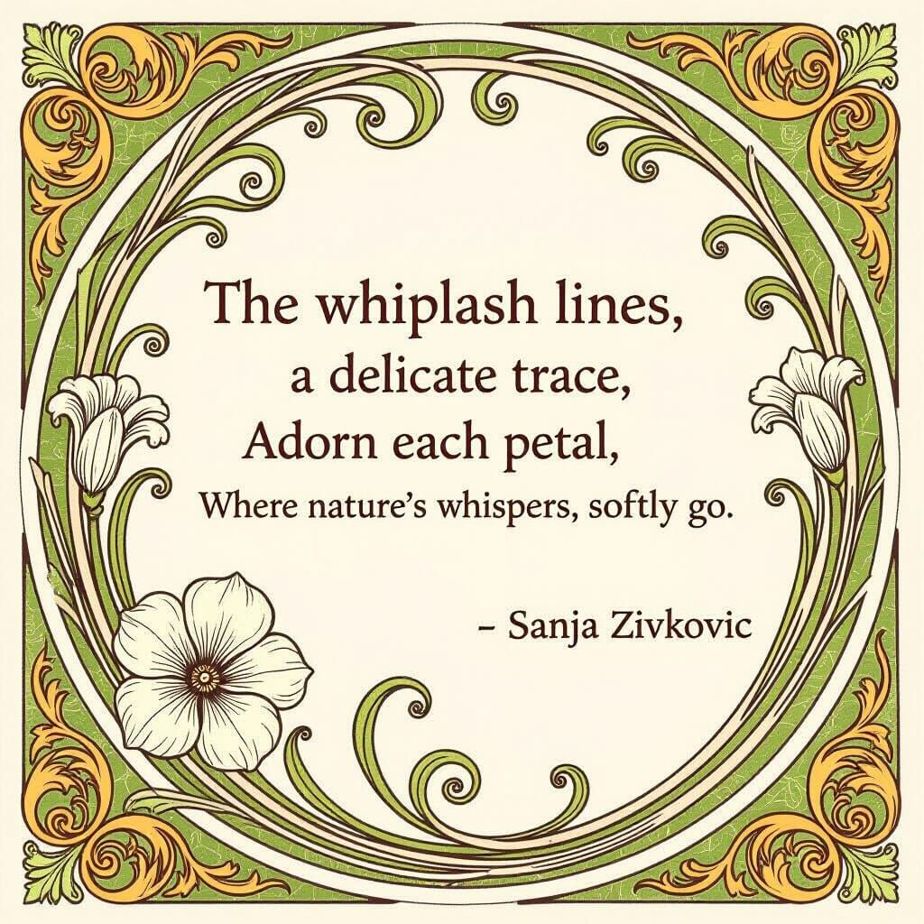 Art Nouveau Petals with Whiplash Lines and Fluid Grace