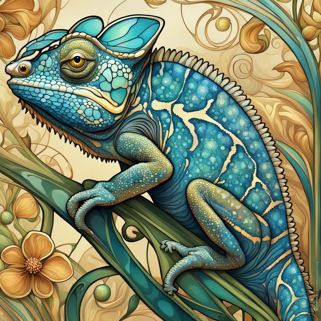 Chameleon Portrait in Art Nouveau Style