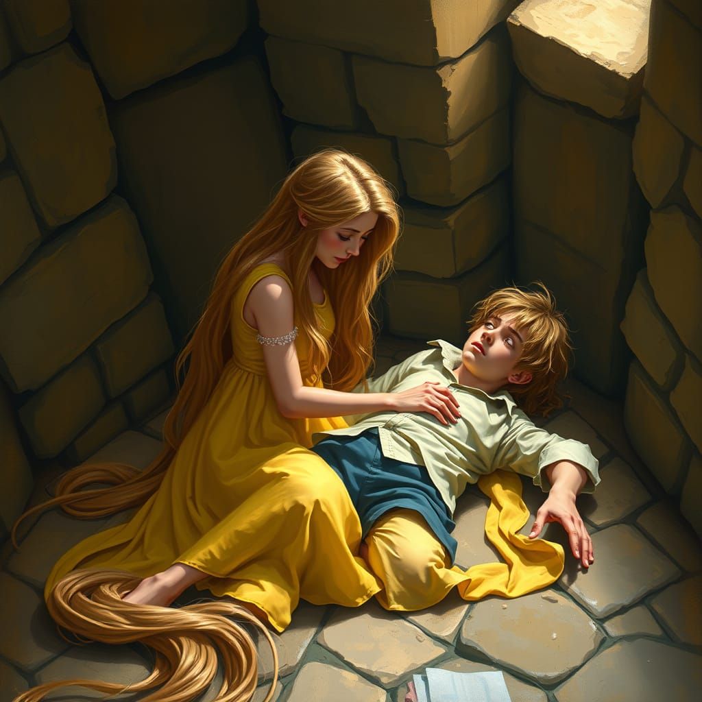 Tender Moment Between Rapunzel and Her Ailing Prince