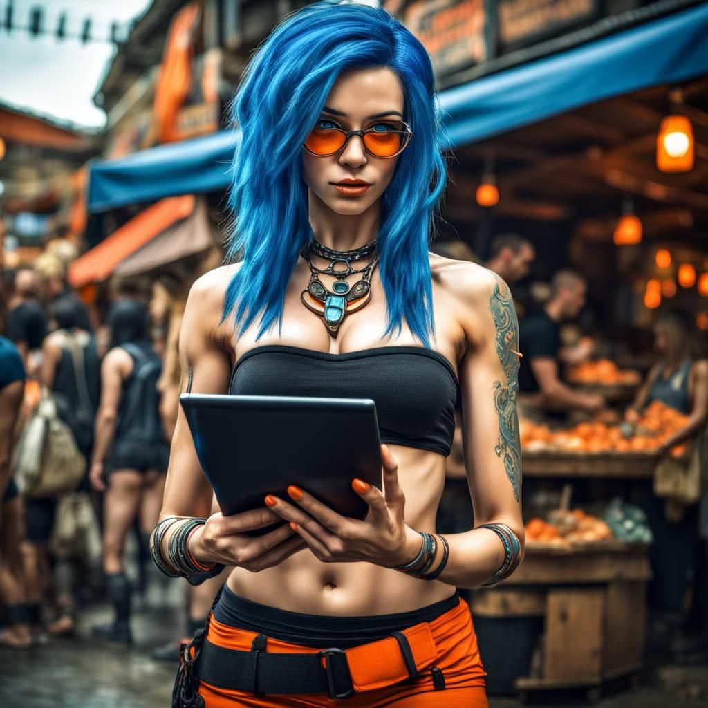 Cyberpunk Witch in Utopian Marketplace