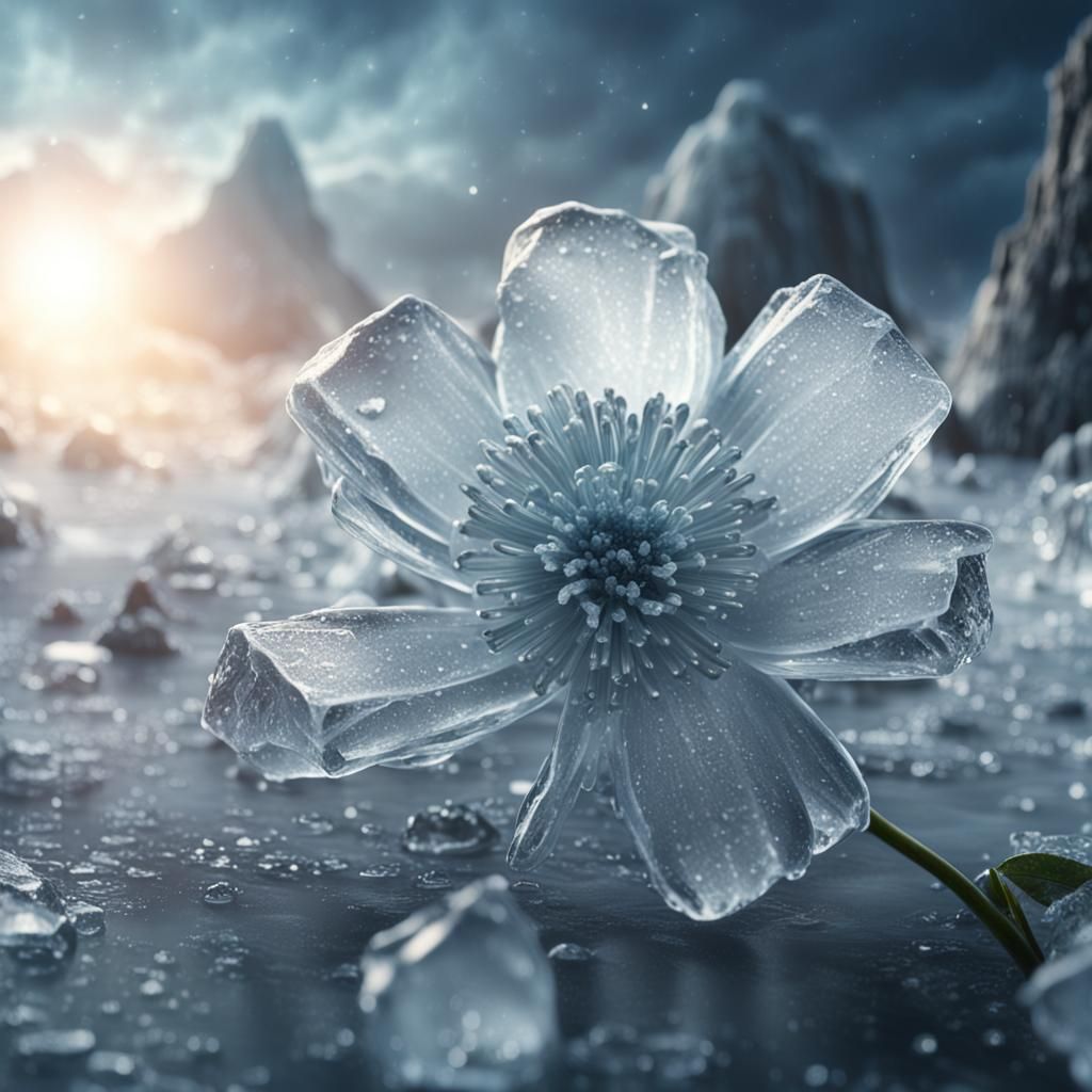 Flower Frozen in Ice: Detailed Digital Art