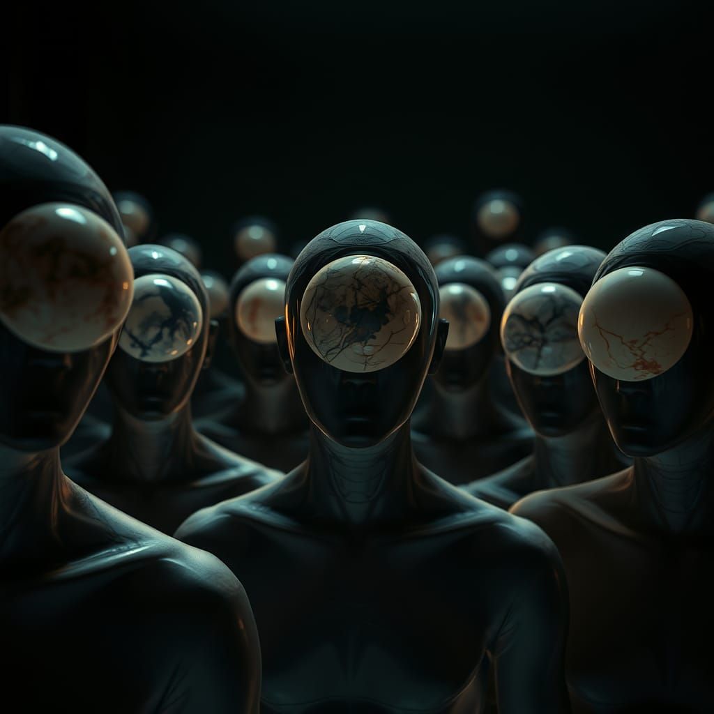 Individuals with Marble Eyes in Dystopian Style