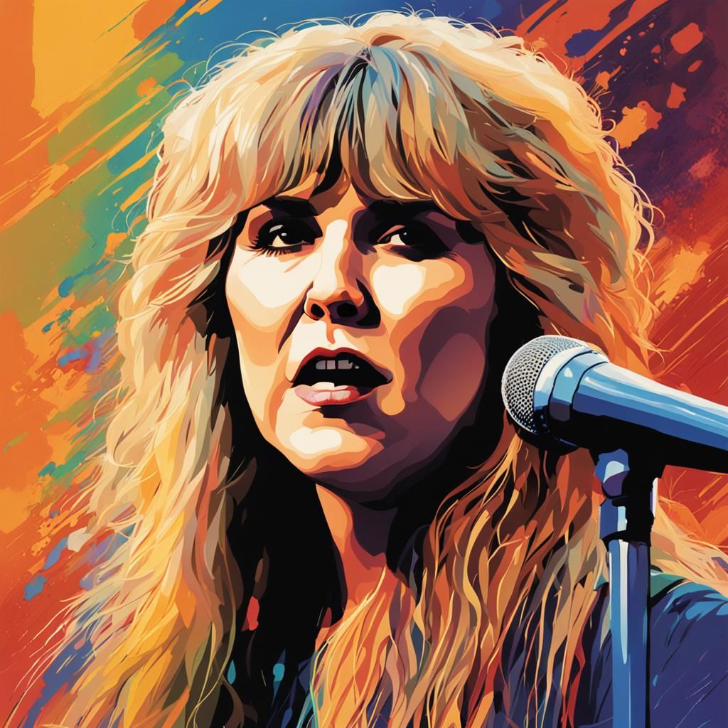 Stevie Nicks Singing: Hyperrealistic Splash Art Portrait