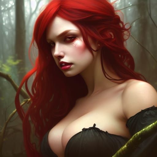 Seductive Forest Witch Portrait in Hyperdetailed Style