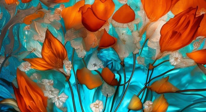 Bioluminescent Stained Glass Flower in Digital Art Style