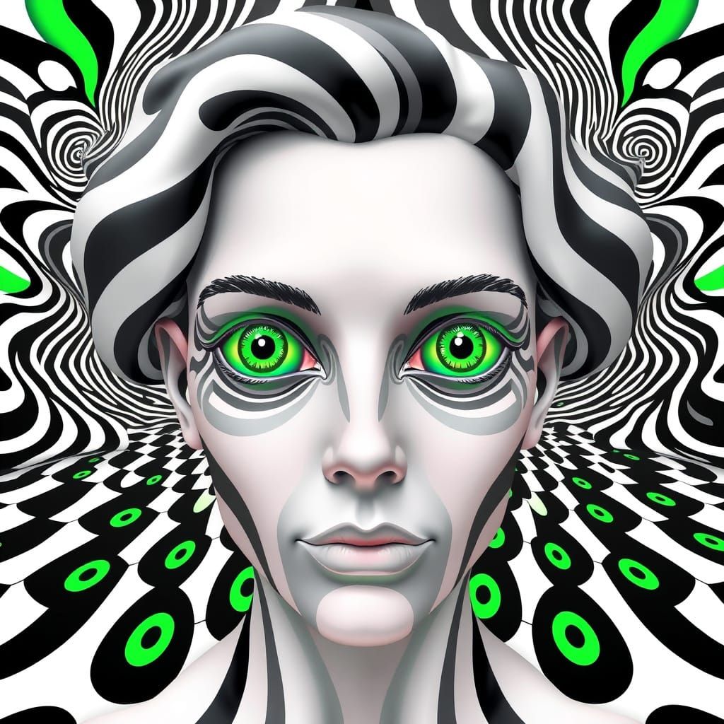 Mythical Creature with Hypnotic Eyes in Op Art Style