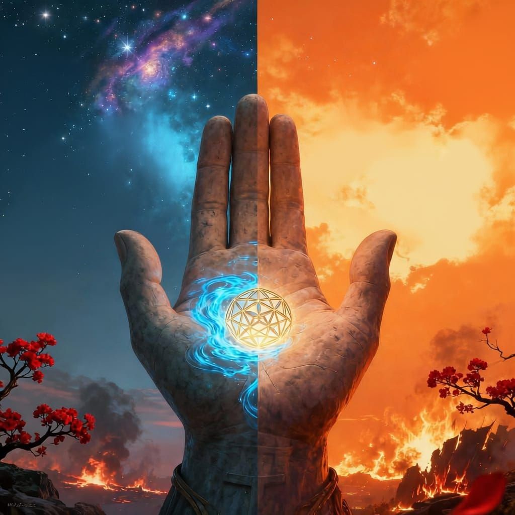 Hand of Life and Death Symbolizing Cosmic Balance