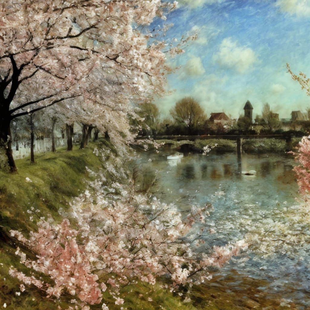 Vampires Admiring Cherry Blossoms in Impressionistic Style