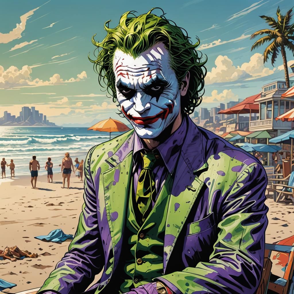 The Joker on the Beach in Pop Art Style