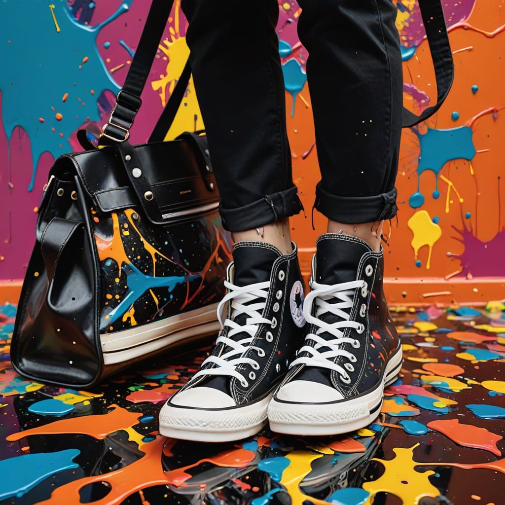 Vibrant Converse Shoe and Bag in Abstract Paint Splatter Sty...