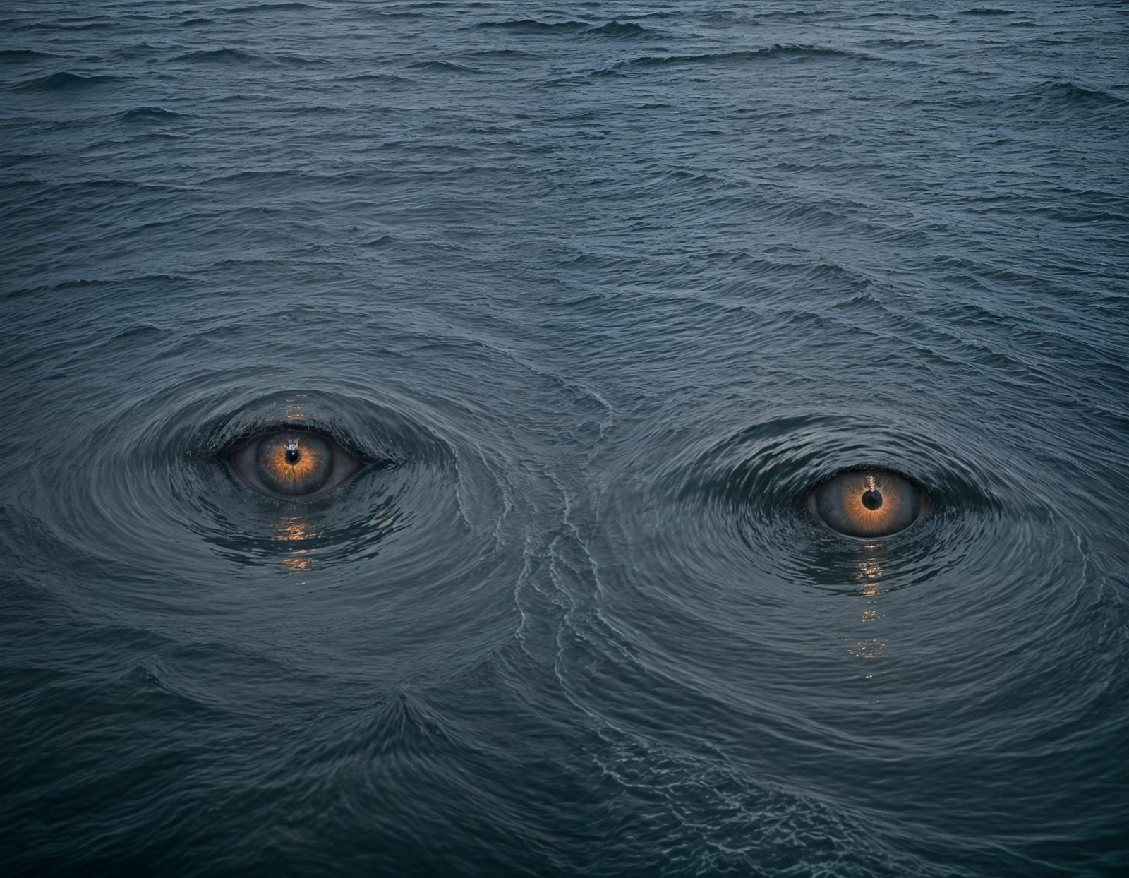 Menacing Eyes Lurk Beneath Dark Ocean Surface