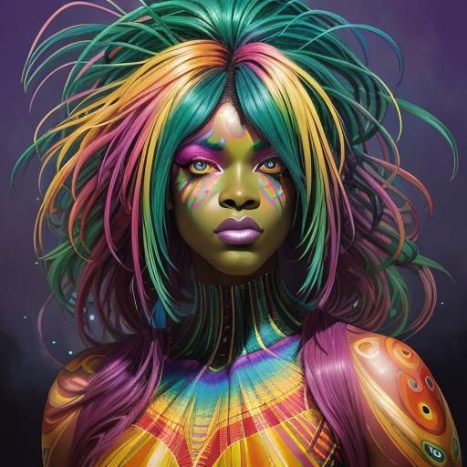 Rainbow Woman with Peacock Feathers, Comic Book Art