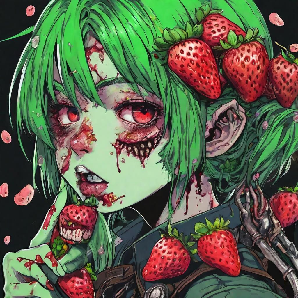 Strawberry Zombie Neko Girl: Hyperdetailed Portrait
