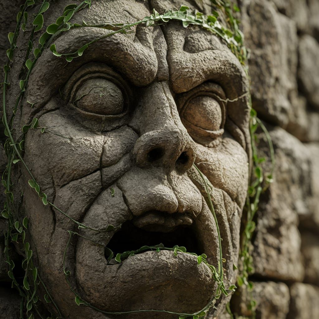 Weathered Stone Wall with Startled Face