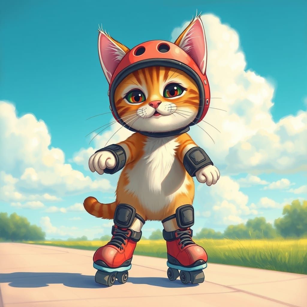Whimsical Feline Skater Dances on Sunshine