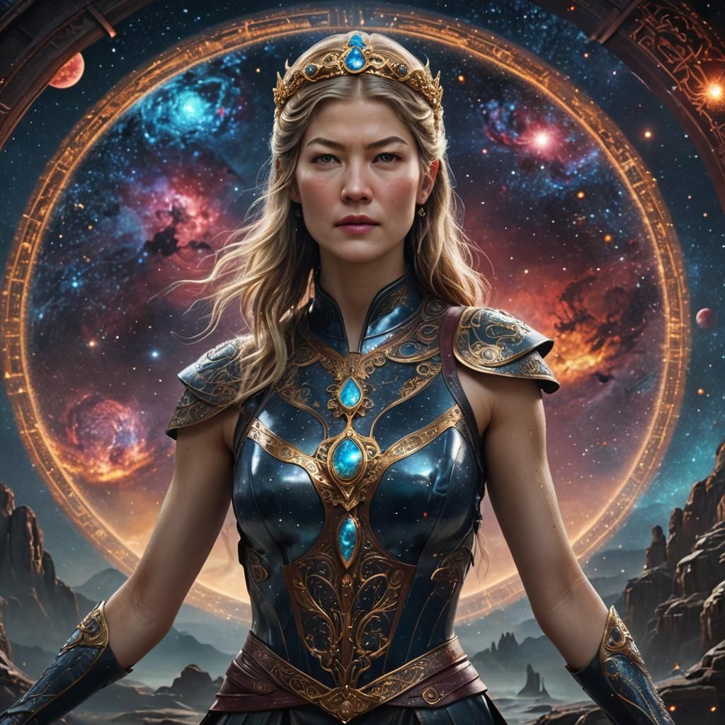 Cosmic Woman with Rubin Eyes: Detailed Matte Painting