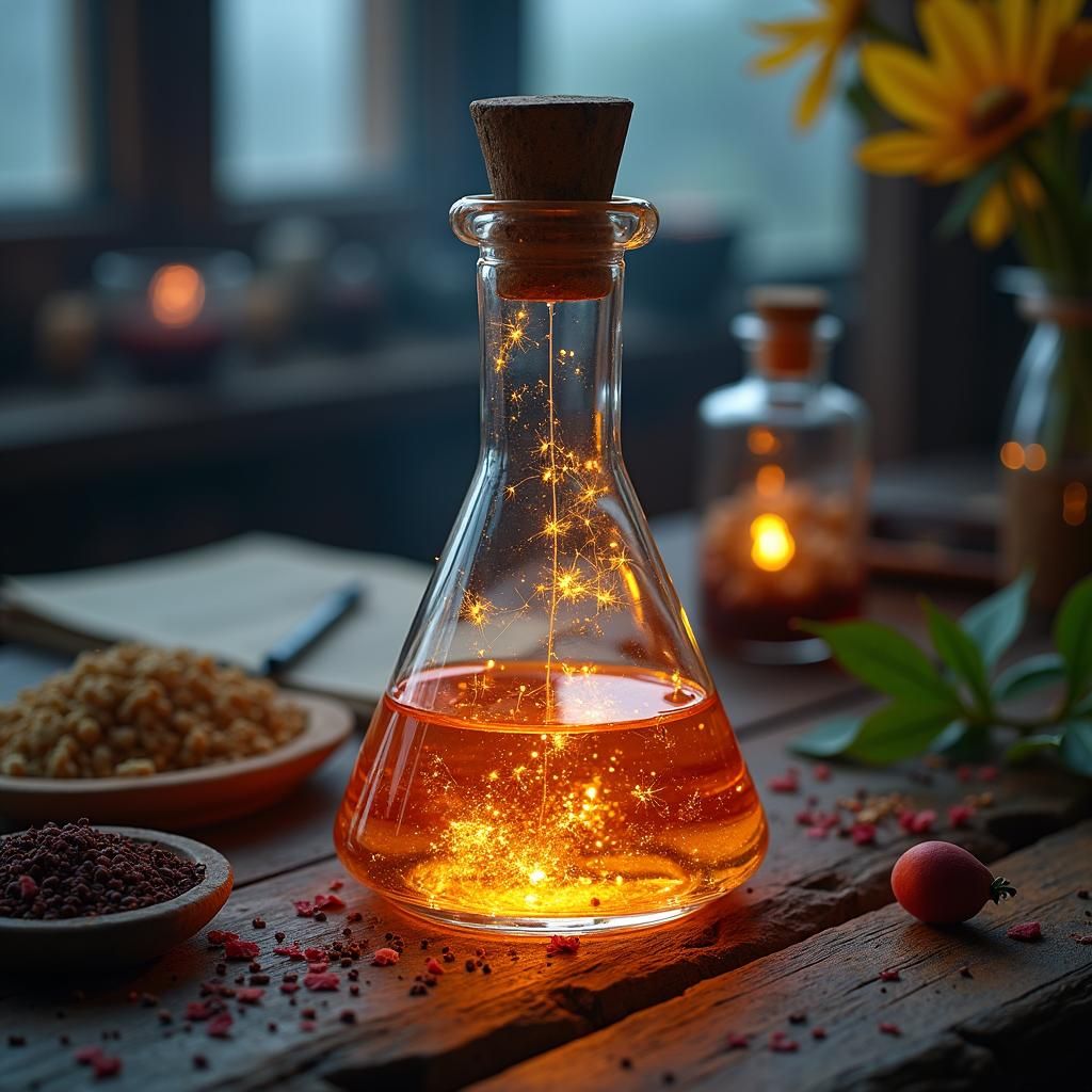 Mysterious Radioactive Magical Potions on Alchemist's Bench