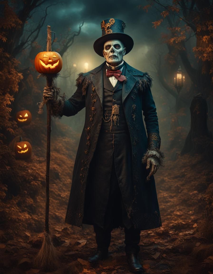 Spooky Antique Halloween Portrait of Man in Costume
