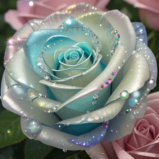 Close-Up Glass Rose in Morning Dew Reflecting Sunlight