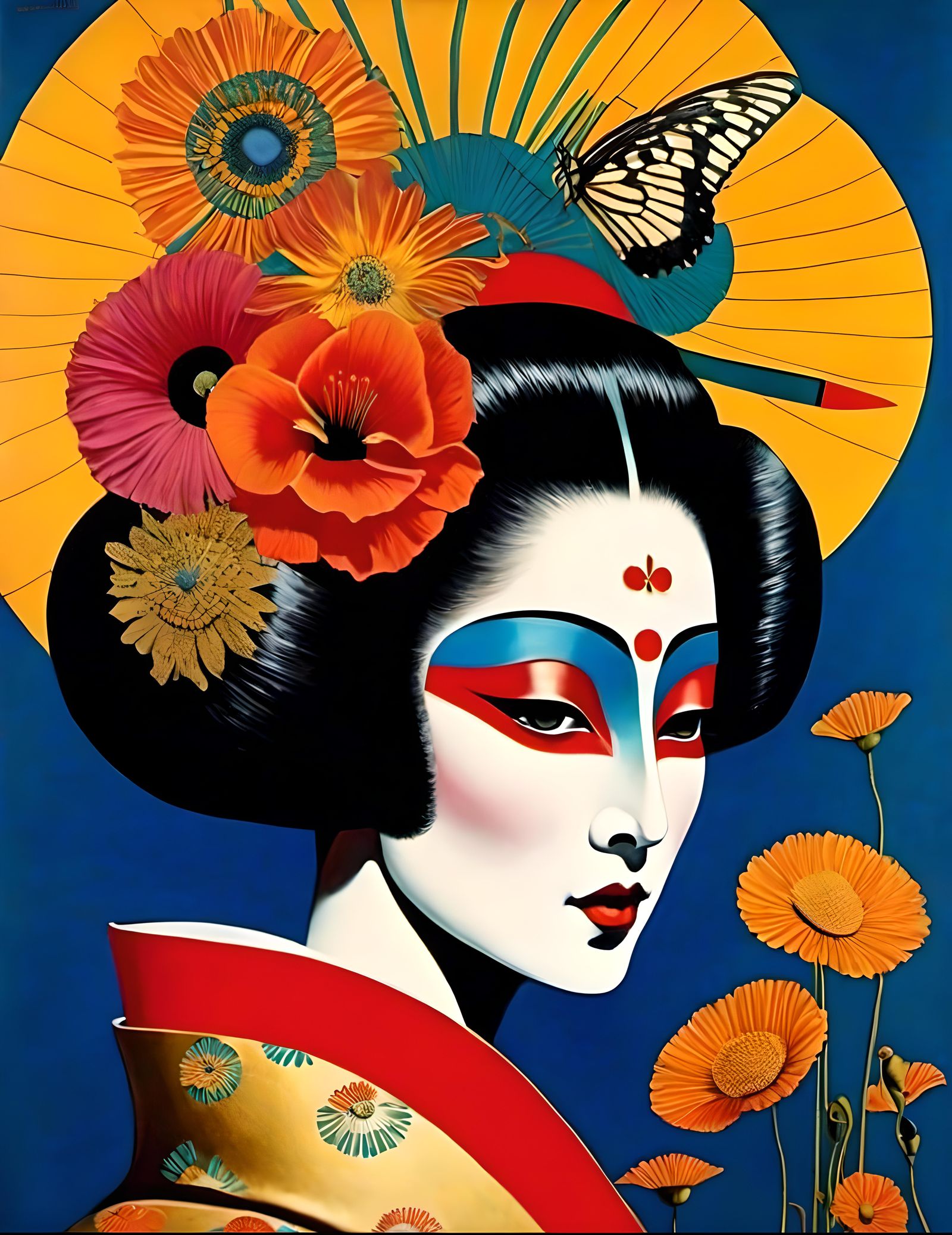 Shogun, Geisha, and Dia de los Muertos Collage
