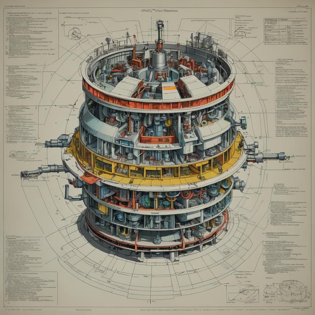 Engineering drawing advanced futuristic nuclear reactor