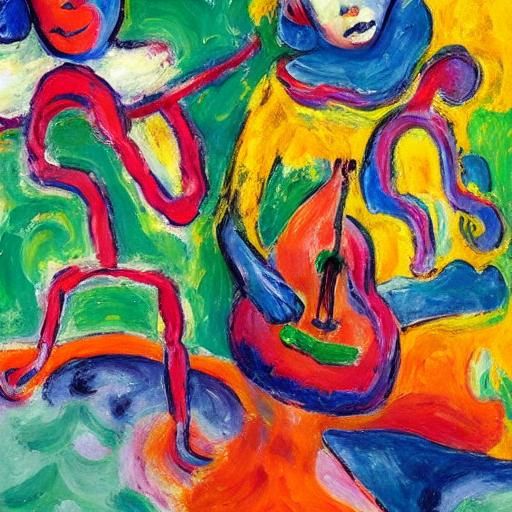 Vibrant Fauvist Painting: Vampire with Music Notes