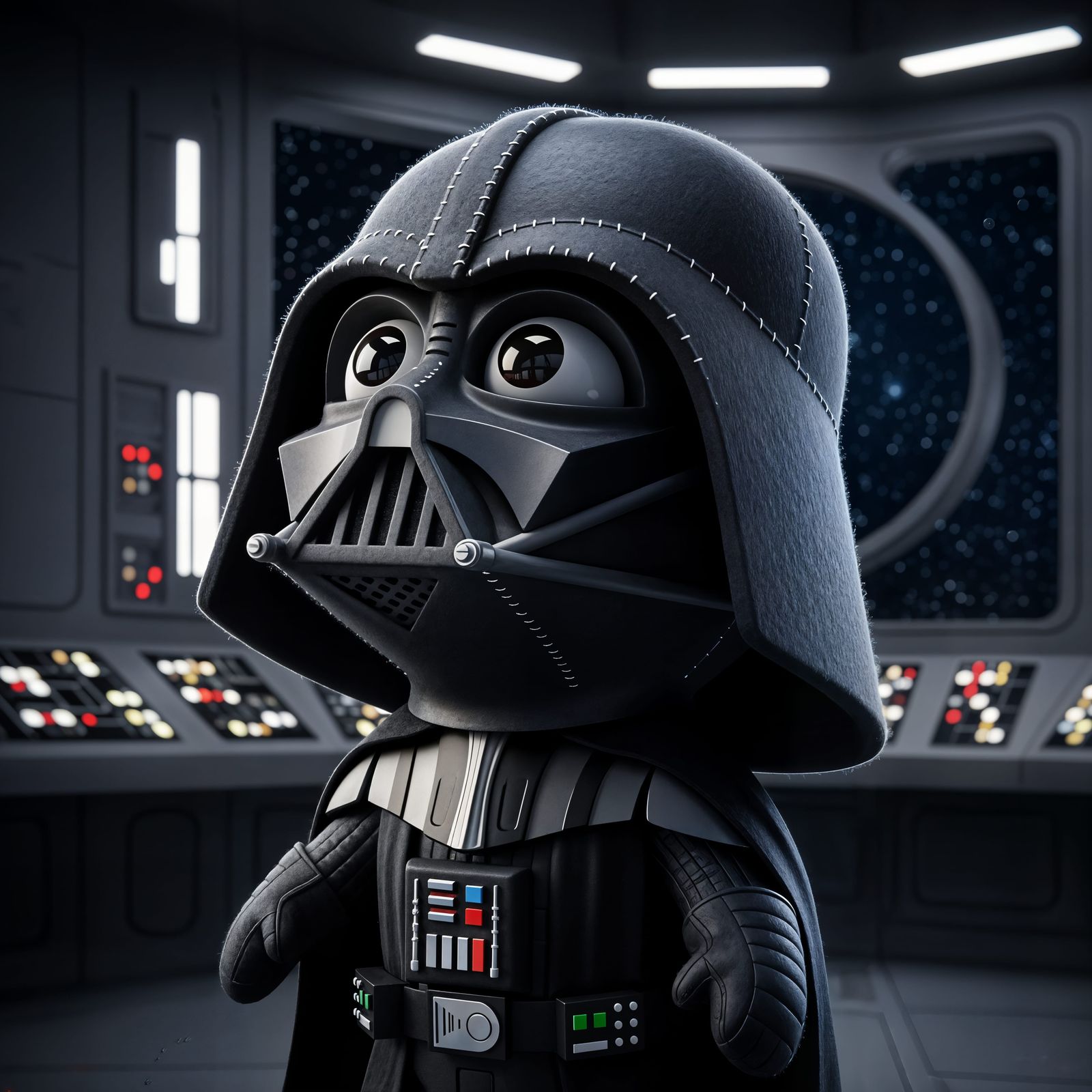 Felt Chibi Darth Vader Looks Up in Alarm