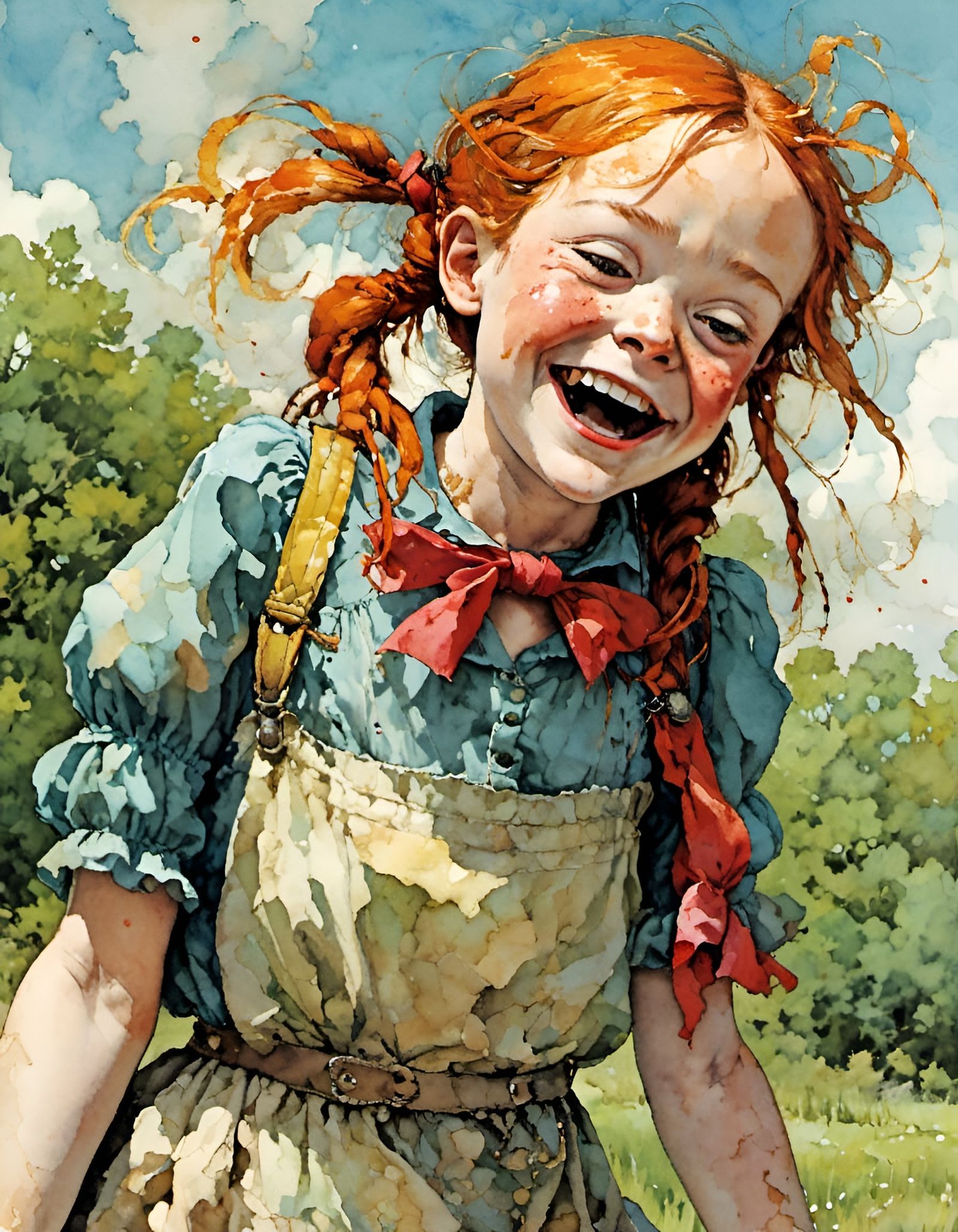 Pippi Longstocking Laughing in Hyperkraximalism Style
