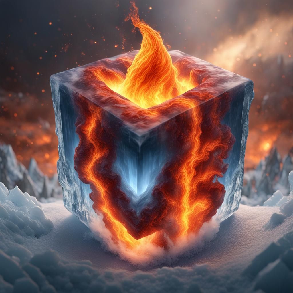 Fire Tornado in Ice Cube: Detailed Matte Painting