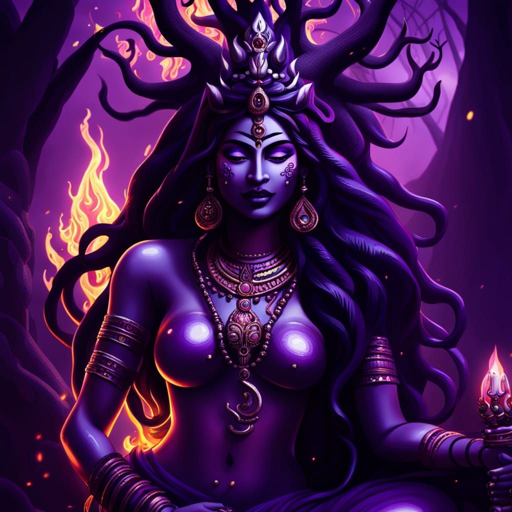 Shiva with Obsidian Tree, Dark Fantasy Art