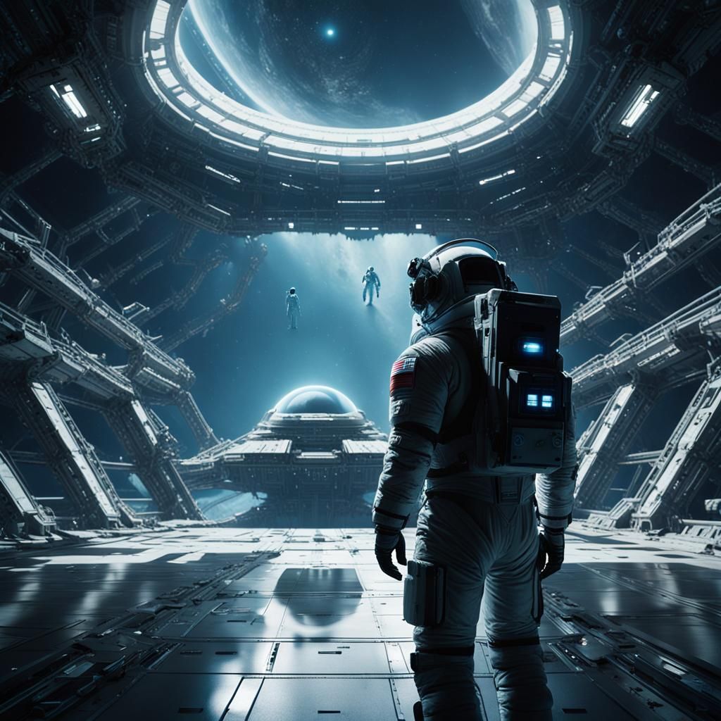 Ominous Sci-Fi Astronaut at Abandoned Space Station