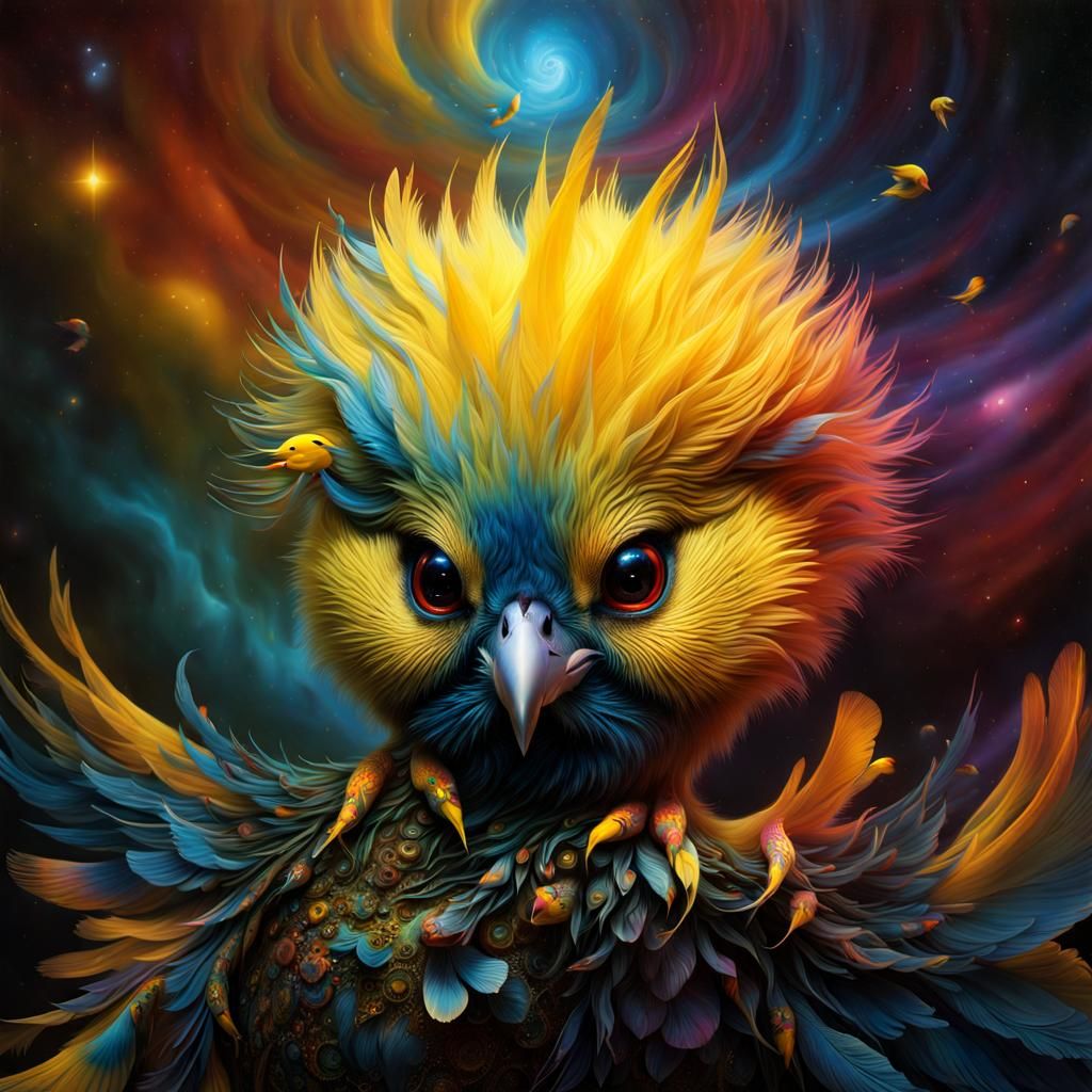 Psychedelic Cosmic Tweety Bird Joyfully Dancing