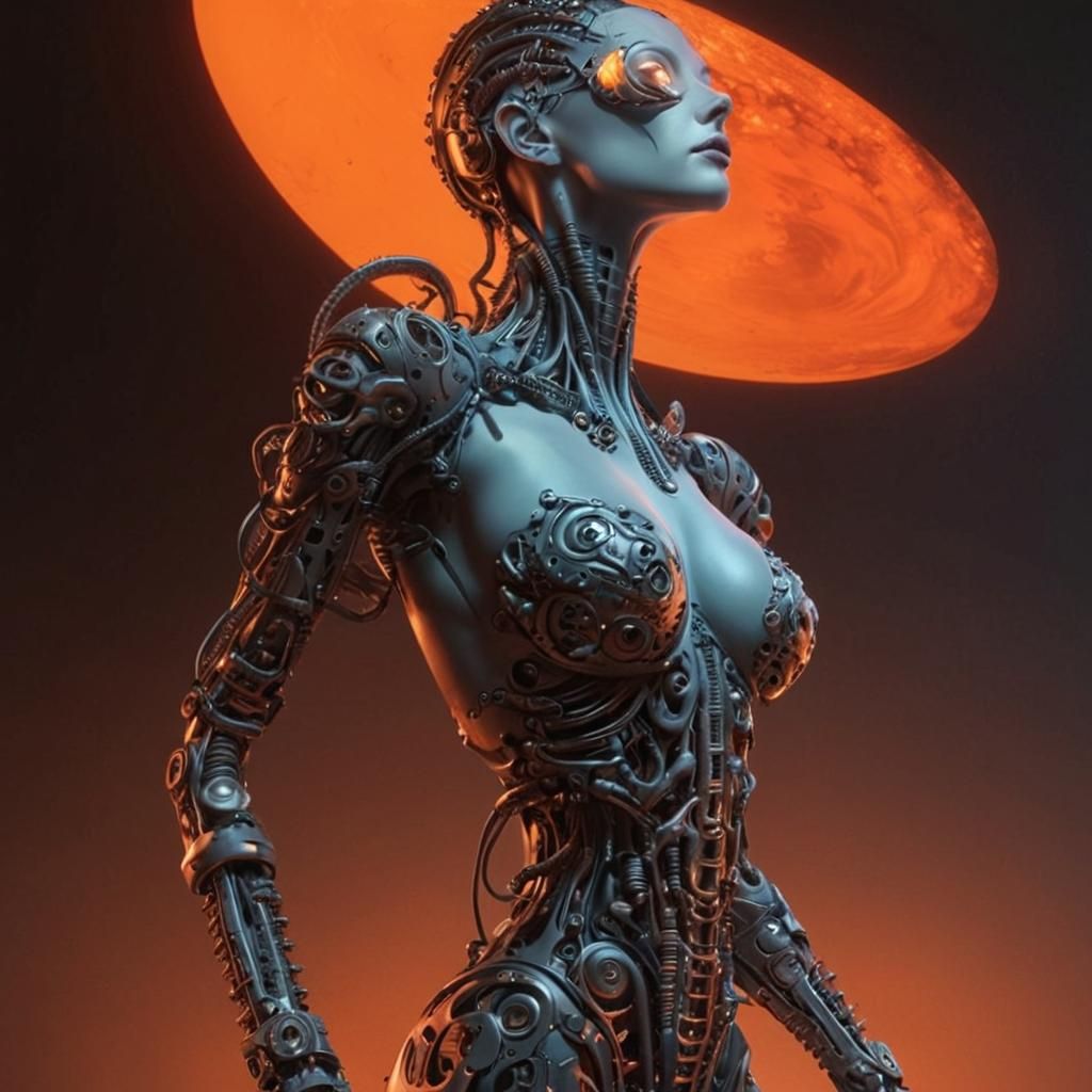 Biomechanical Alien Portrait in Monochromatic Style