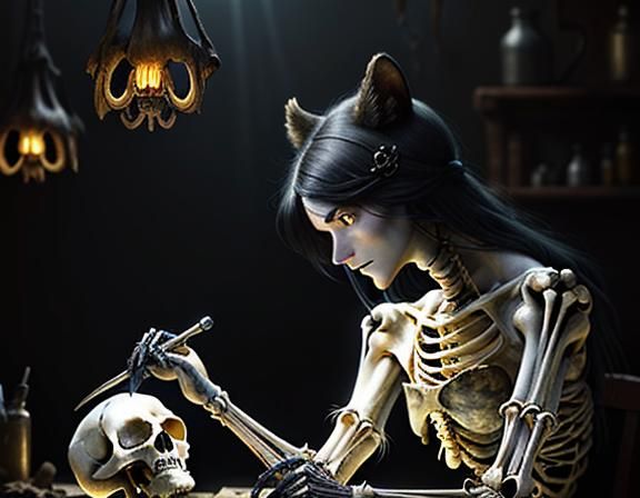 Furry Skeleton Bone Repair in Dark Fantasy Style