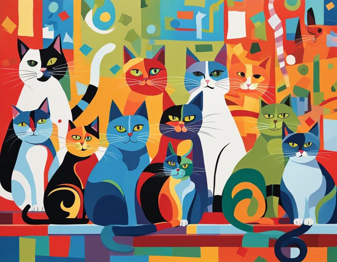 Cats Painting a Colorful Abstract Mural